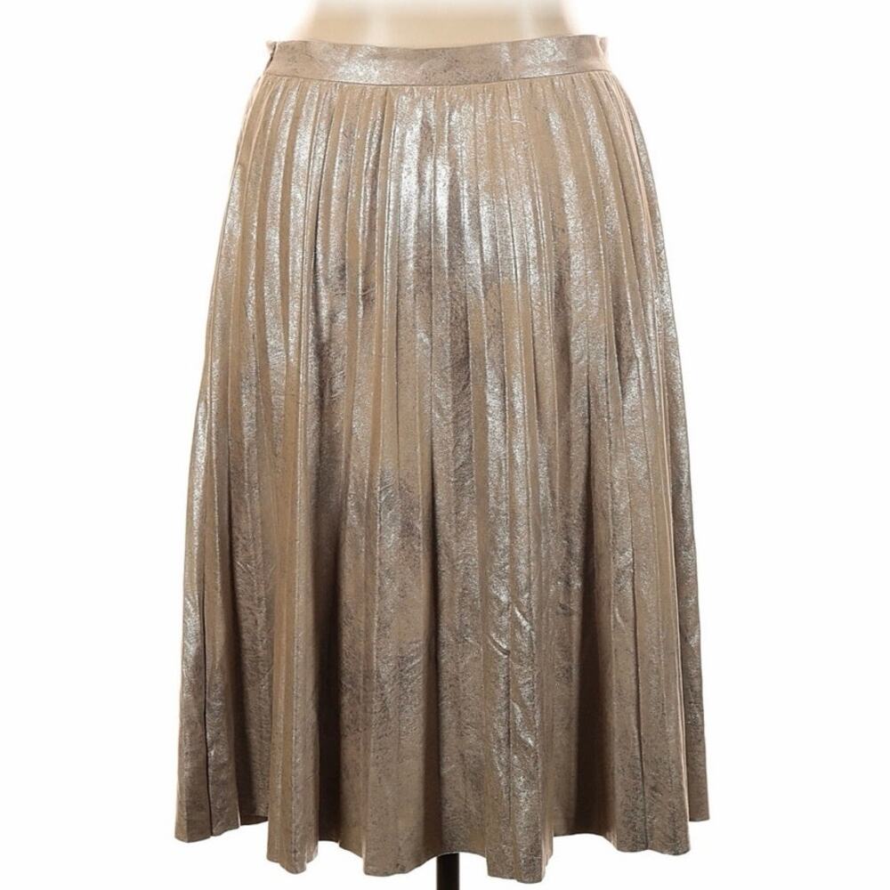 Anthropologie Maeve Metallic Gold Pleated Midi Skirt Size XL - NEW